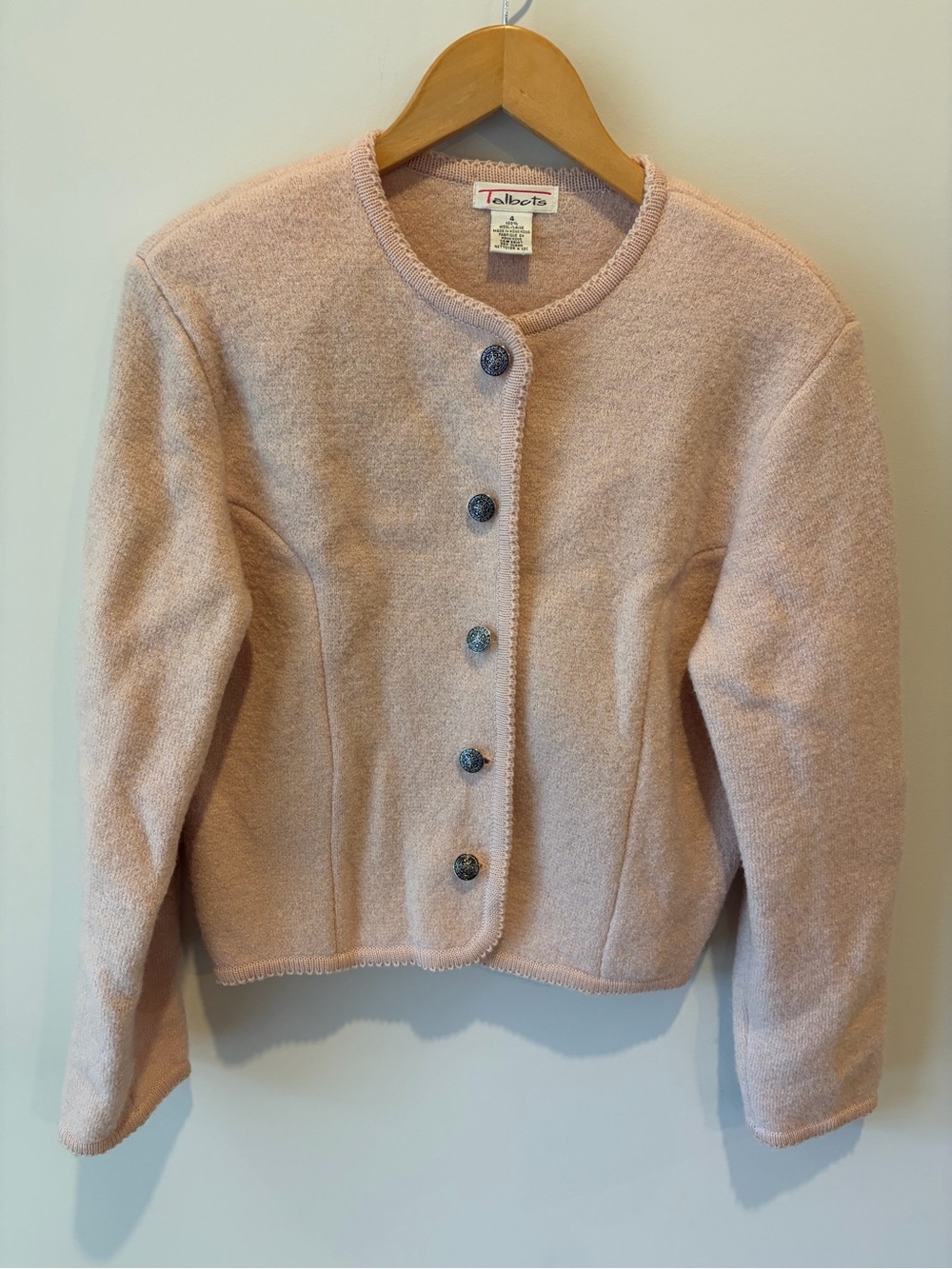 Felted wool vintage Talbots Pink Crewneck Button-Front Sweater Jacket